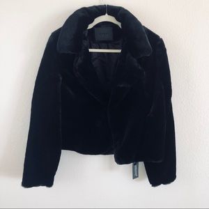 BLANKNYC Black faux fur cropped jacket Large